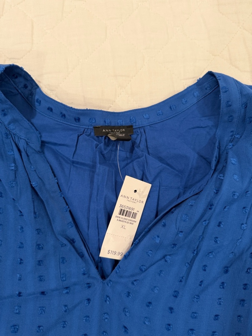 Ann Taylor Blue Textured V-Neck Ruffle-Hem Mini Dress - Picture 2 of 2